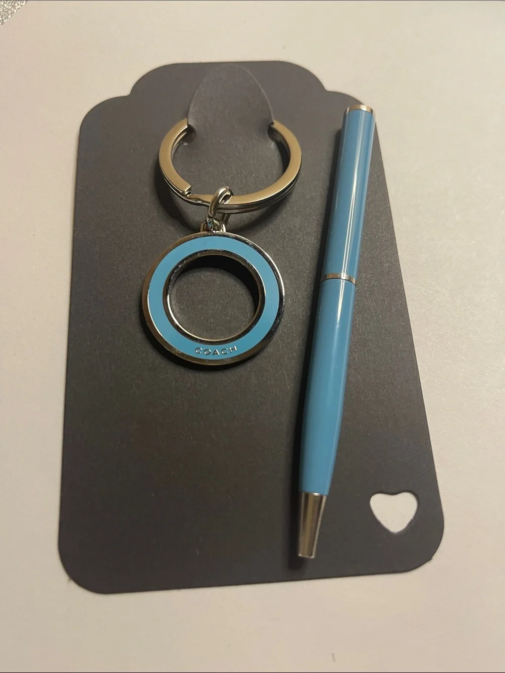 Coach Blue Enamel Circle Keyring and Coach Pen